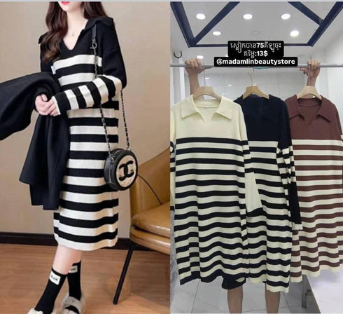 Knitted Collar Down Dress